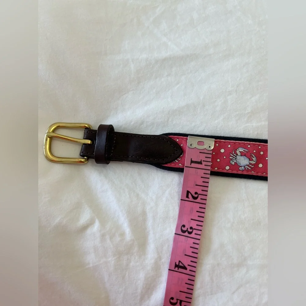 Vineyard Vines Youth Size 24 Blue Crab On Nantucket Red Canvas Belt-Brass Buckle